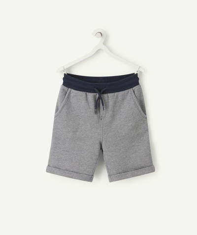 Trousers - Jogging pants Tao Categories - BOYS' BLUE AND WHITE STRIPED COTTON BERMUDA SHORTS