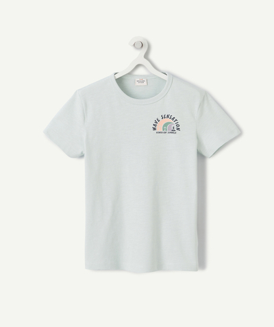 Outlet Nouvelle Arbo   C - BOYS' PASTEL GREEN T-SHIRT IN ORGANIC COTTON WITH A HAWAIIAN THEME AND FLOCKING