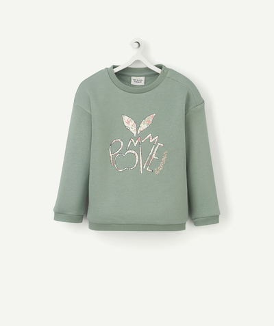 New In Nouvelle Arbo   C - BABY GIRLS' GREEN SWEATSHIRT IN RECYCLED FIBRES WITH AN APPLE PRINT