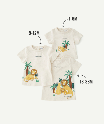 New collection Nouvelle Arbo   C - BABY BOYS' GREY MARL SAVANNA-THEMED COTTON T-SHIRT