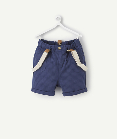 Shorts - Bermuda shorts Nouvelle Arbo   C - BABY BOYS' BLUE CHECKED BERMUDA SHORTS WITH REMOVABLE BRACES