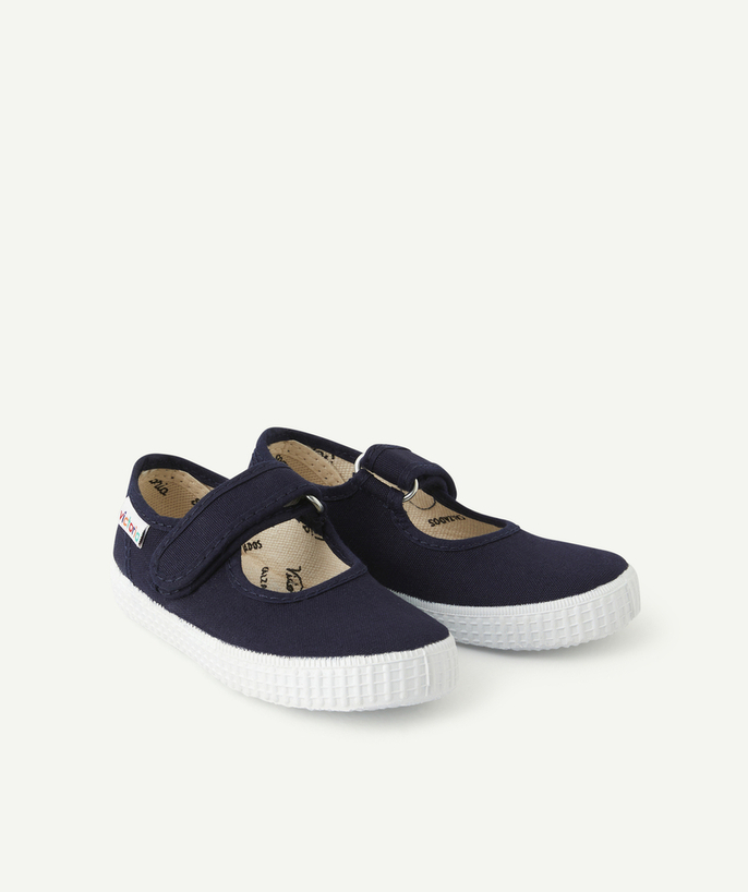 VICTORIA ® Tao Categories - GIRLS' NAVY BLUE CANVAS BALLERINA-STYLE MARY JANES WITH VELCRO FASTENERS