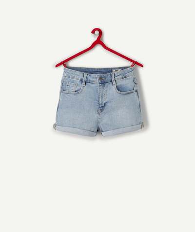Teen girls Nouvelle Arbo   C - GIRLS' HIGH-WAISTED SHORTS IN LOW IMPACT DENIM