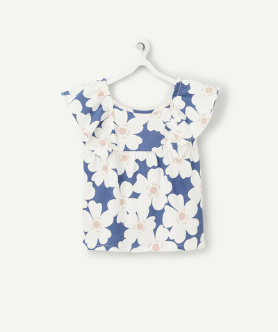 Outlet Tao Categories - GIRLS' ORGANIC COTTON T-SHIRT WITH A BLUE AND WHITE FLORAL PRINT