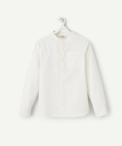 Shirt - Polo Nouvelle Arbo   C - BOYS' WHITE COTTON SHIRT WITH A GRANDAD COLLAR