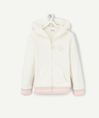 Girl Tao Categories - GIRLS' CREAM ZIPPED HOODED JACKET IN RECYCLED FIBERS WITH POCKETS