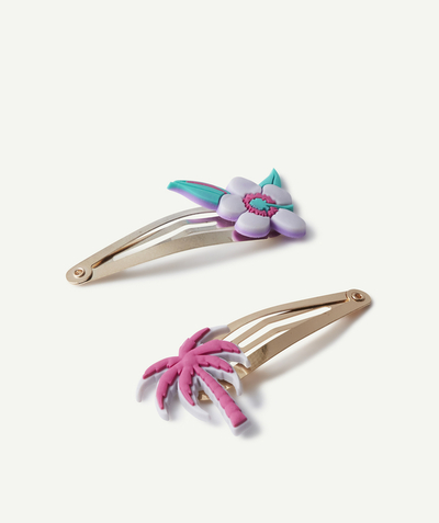Hair Accessories Tao Categories - SET OF TWO BABY GIRLS' HAIR SLIDES WITH PALM TREE AND FLOWER PATCHES