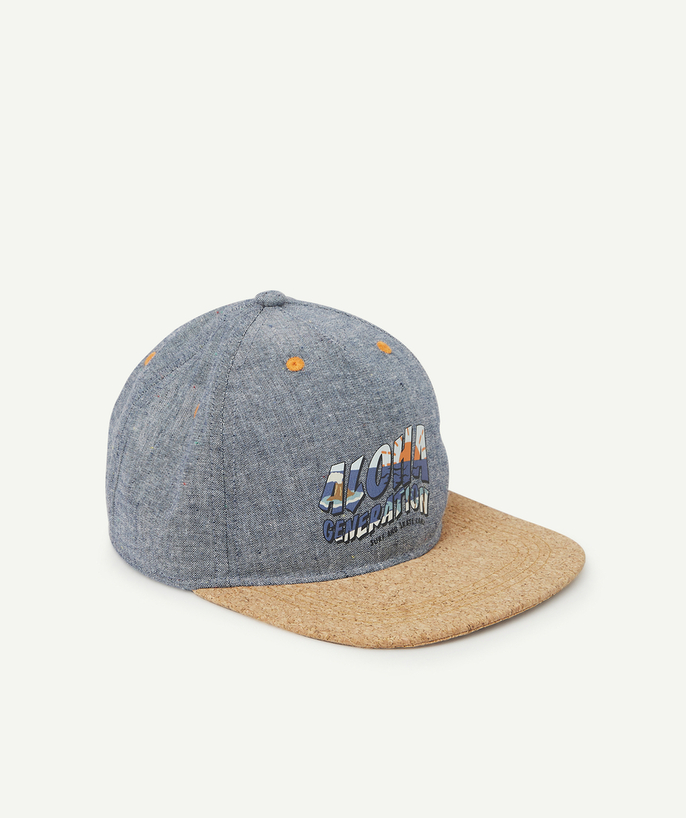 Hats - Caps Tao Categories - BOYS' BLUE COTTON CAP WITH A CORK EFFECT VISOR