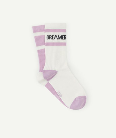 Teen girls Nouvelle Arbo   C - PACK OF TWO PAIRS OF GIRLS' WHITE AND PURPLE SOCKS IN ORGANIC COTTON