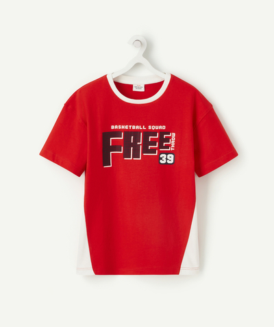 Boy Nouvelle Arbo   C - BOYS' RED RECYCLED FIBERS T-SHIRT WITH A MESSAGE