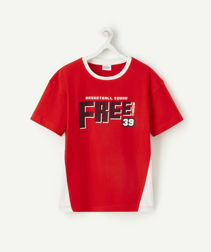 Outlet Tao Categories - BOYS' RED RECYCLED FIBERS T-SHIRT WITH A MESSAGE