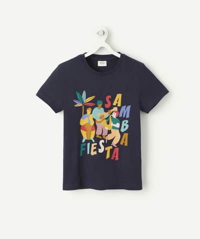 Outlet Nouvelle Arbo   C - BOYS' RECYCLED FIBERS T-SHIRT IN BLUE WITH A SAMBA SIESTA THEME