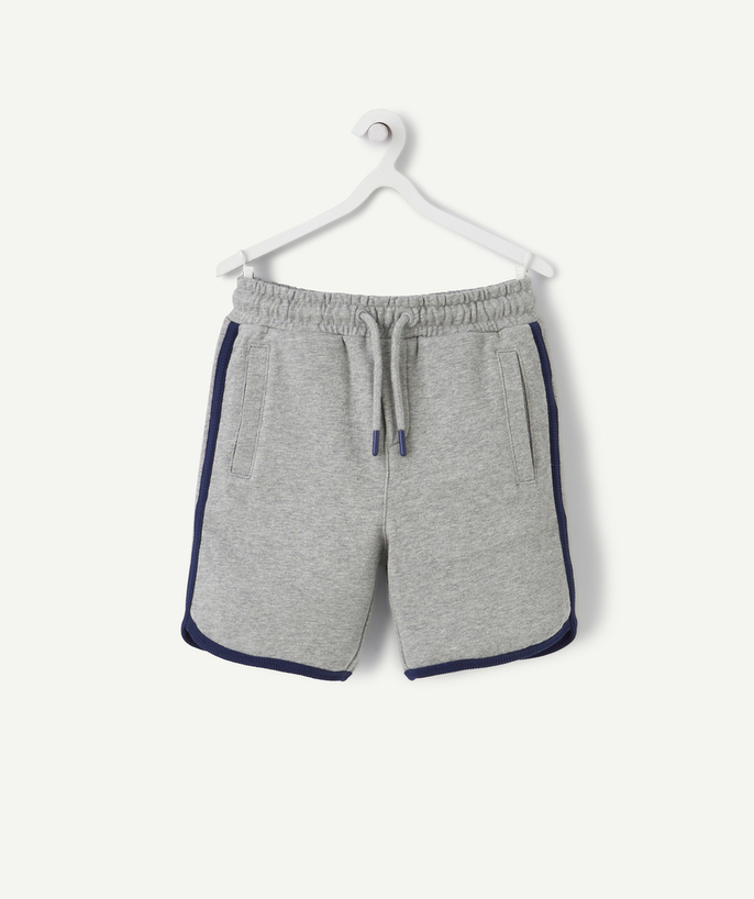 Shorts - Bermuda shorts Tao Categories - BOYS' GREY COTTON BERMUDA SHORTS WITH BLUE STRIPES