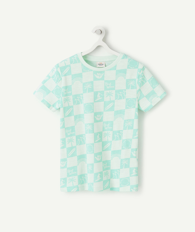 Outlet Nouvelle Arbo   C - BOYS' GREEN CHEQUERBOARD PATTERN ORGANIC COTTON T-SHIRT