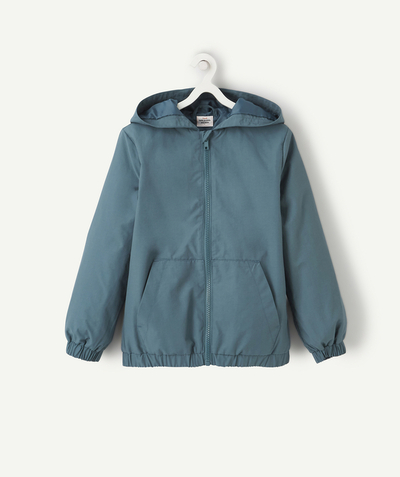 Coat - Padded jacket - Jacket Tao Categories - BOYS' TEAL BLUE WINDCHEATER WITH A HOOD