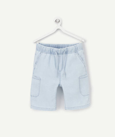 Boy Nouvelle Arbo   C - BOYS' STRAIGHT PALE DENIM LESS WATER BERMUDA SHORTS WITH POCKETS