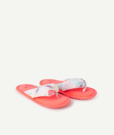 Girl Tao Categories - GIRLS' PINK FLIP-FLOP SLIPPERS WITH A FOLIAGE PRINT