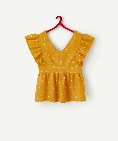 T-shirt - Shirt Nouvelle Arbo   C - GIRLS' MUSTARD BLOUSE IN ECO-FRIENDLY VISCOSE WITH A FLORAL PRINT