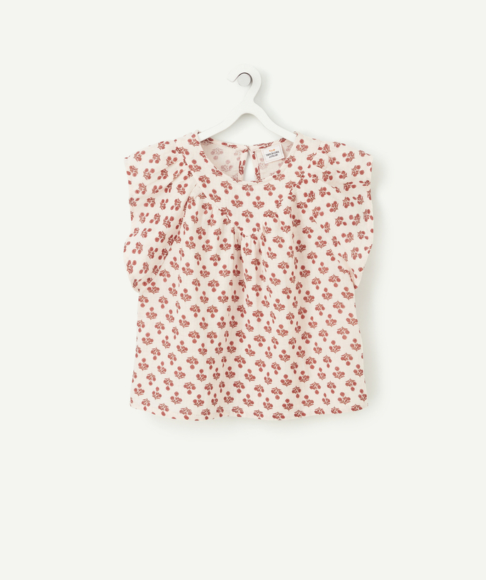 Shirt - Blouse Tao Categories - GIRLS' BLOUSE IN PALE PINK COTTON WITH A FLORAL PRINT
