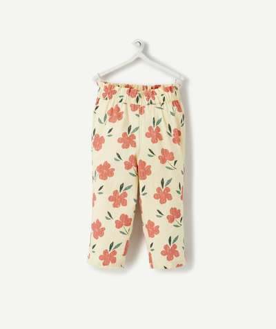 Trousers Nouvelle Arbo   C - BABY GIRLS' FLOWING YELLOW COTTON TROUSERS WITH A FLORAL PRINT