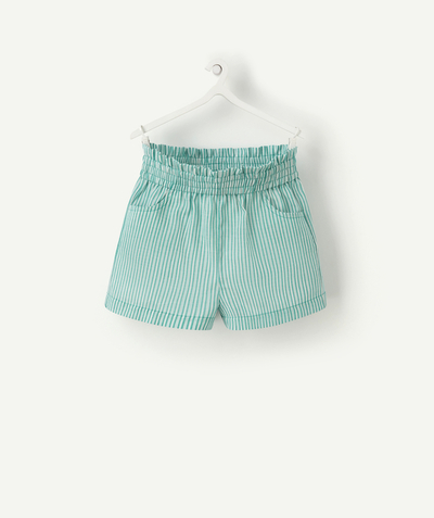 Shorts - Skirt Tao Categories - BABY GIRLS' SHORTS IN GREEN COTTON WITH STRIPES