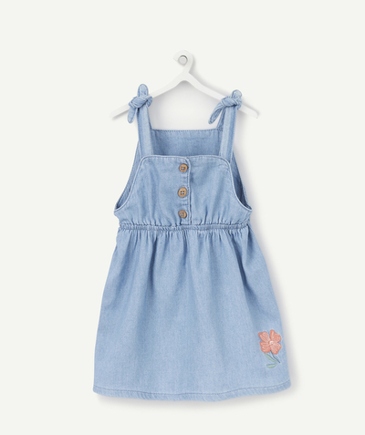 Special Occasion Collection Tao Categories - BABY GIRLS' DRESS IN LOW IMPACT DENIM WITH FLOWER EMBROIDERY