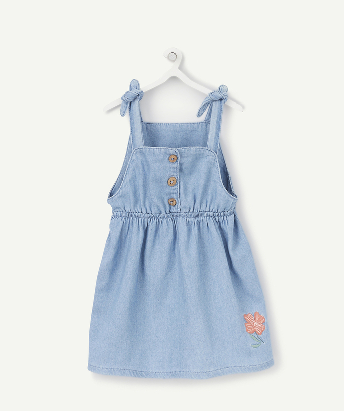 Dress Tao Categories - BABY GIRLS' DRESS IN LOW IMPACT DENIM WITH FLOWER EMBROIDERY
