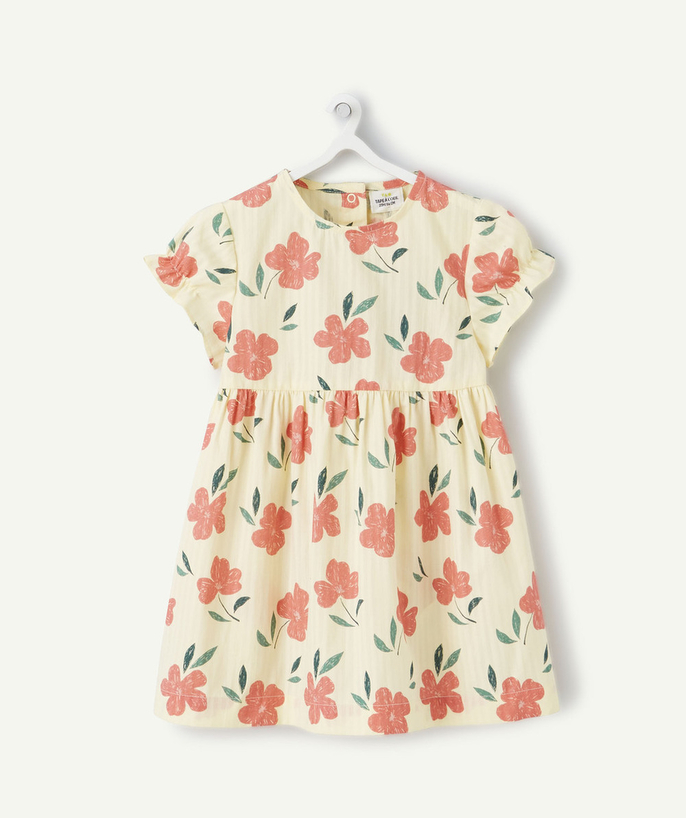 Dress Tao Categories - BABY GIRLS' YELLOW COTTON DRESS WITH A FLOWER PRINT