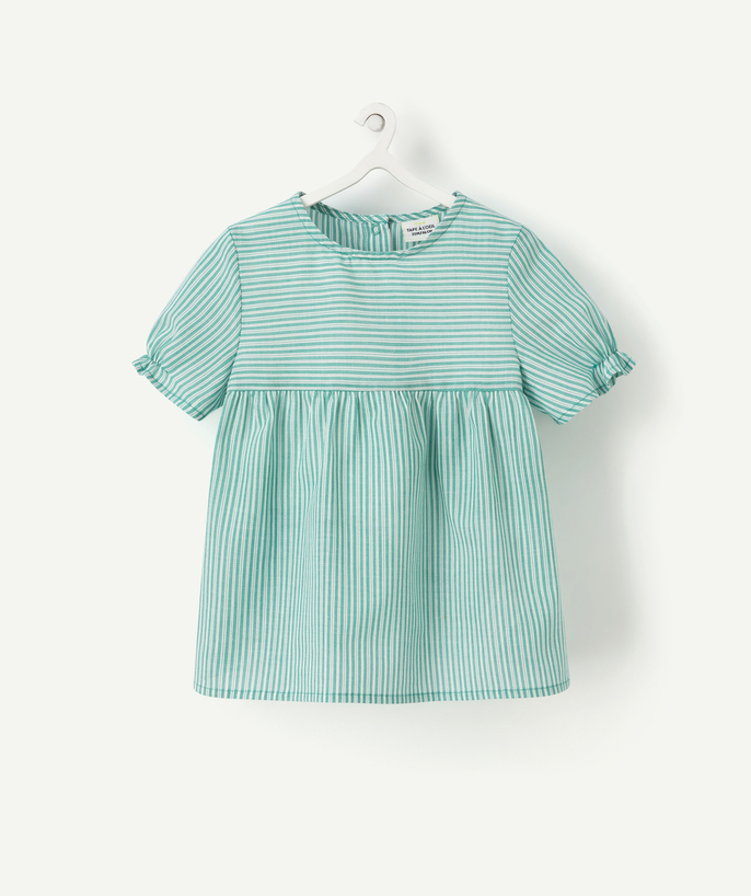 Shirt - Blouse Tao Categories - BABY GIRLS' GREEN STRIPED COTTON BLOUSE