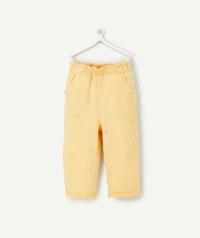 Baby girl Nouvelle Arbo   C - GIRLS' YELLOW COTTON TROUSERS WITH OPENWORK DETAILS