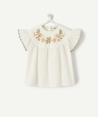 Shirt - Blouse Nouvelle Arbo   C - BABY GIRLS' SHORT-SLEEVED BLOUSE WITH FLORAL EMBROIDERY