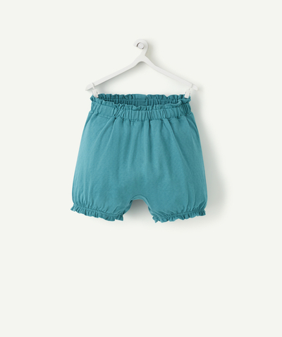 Shorts - Skirt Tao Categories - BABY GIRLS' TEAL GREEN SHORTS IN ORGANIC COTTON