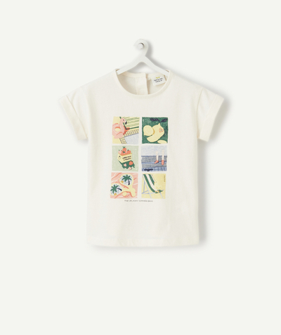 Baby girl Nouvelle Arbo   C - BABY GIRLS' CREAM SUMMER-THEMED T-SHIRT IN ORGANIC COTTON