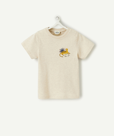 Baby boy Nouvelle Arbo   C - BABY BOYS' T-SHIRT IN BEIGE COTTON WITH A BIG CAT MOTIF ON THE BACK