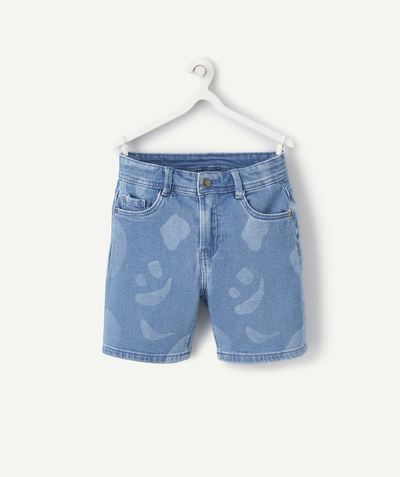 Boy Nouvelle Arbo   C - BOYS' STRAIGHT SHORTS IN LOW IMPACT DENIM WITH FADED PATCHES