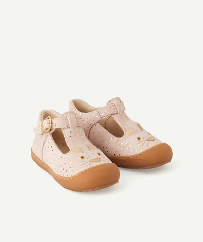 BOPY ® Nouvelle Arbo   C - BABIES' BEIGE FIRST STEPS OPEN BOOTIES WITH SPOTS