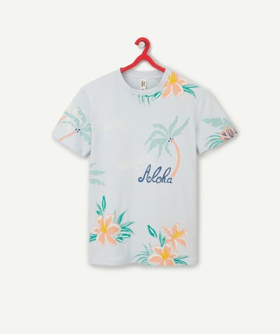 Outlet Nouvelle Arbo   C - BOYS' SKY BLUE HAWAIIAN-THEMED T-SHIRT IN ORGANIC COTTON