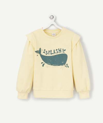 Girl Nouvelle Arbo   C - GIRLS' YELLOW SWEATERSHIRT IN RECYCLED FIBERS WITH A FLOCKED WHALE