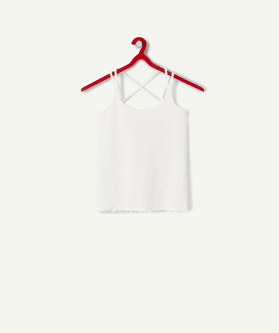 T-shirt - Shirt Nouvelle Arbo   C - GIRLS' WHITE T-SHIRT IN ORGANIC COTTON WITH CROSSED STRAPS
