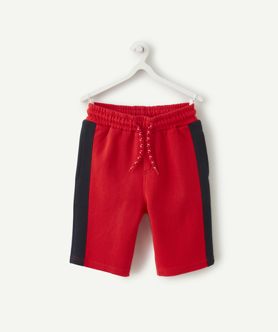 Outlet Nouvelle Arbo   C - BOYS' RED COTTON BERMUDA SHORTS WITH NAVY BLUE STRIPES