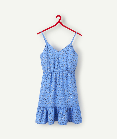 Outlet Tao Categories - GIRLS' BLUE FLORAL PRINT DRESS IN ECO-FRIENDLY BLUE VISCOSE WITH STRAPS