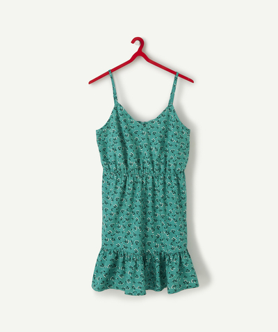 Outlet Tao Categories - GIRLS' GREEN DRESS IN ECO-FRIENDLY VISCOSE WITH A FLORAL PRINT