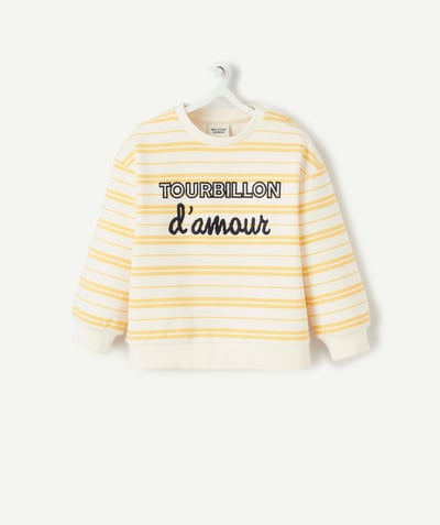 Baby boy Tao Categories - BABY BOYS' YELLOW AND WHITE STRIPED SWEATSHIRT IN RECYCLED FIBERS WITH A MESSAGE