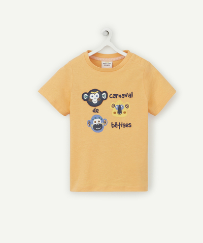 ECODESIGN Tao Categories - BABY BOYS' ORANGE T-SHIRT IN ORGANIC COTTON WITH A MONKEY PRINT