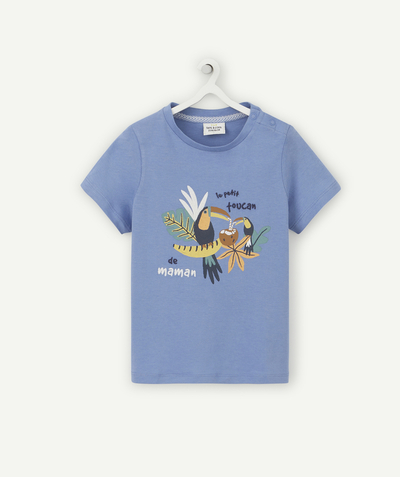 Baby boy Nouvelle Arbo   C - BABY BOYS' BLUE ORGANIC COTTON T-SHIRT WITH A TOUCAN PRINT