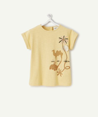 ECODESIGN Nouvelle Arbo   C - BABY GIRLS' YELLOW ORGANIC COTTON T-SHIRT WITH A DESERT THEME