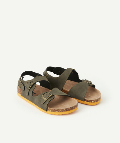 Sandals - moccasins Tao Categories - KHAKI SANDALS WITH BUCKLES AND ORANGE DETAILS