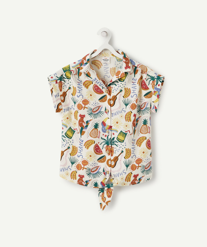 Outlet Tao Categories - GIRLS' WHITE BRAZILIAN-THEMED SHIRT IN ECO-FRIENDLY VISCOSE