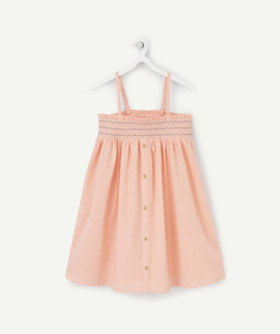 Dress Tao Categories - GIRLS' PINK COTTON STRAPLESS DRESS WITH EMBROIDERY