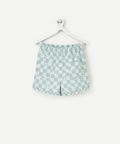 Girl Nouvelle Arbo   C - GIRLS' GREEN CHECKED COTTON SHORTS WITH DAISIES